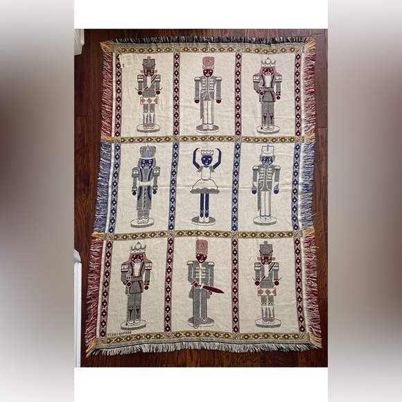 Vtg.Nutcracker Multicolor 2 Layer AFGHAN Christmas Tapestry Blanket USA 46x67. - Picture 2 of 11